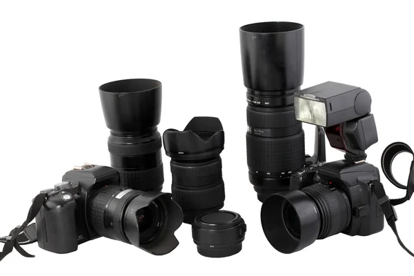 Digital SLR camera system lens flash bodies — Stock Photo, Image