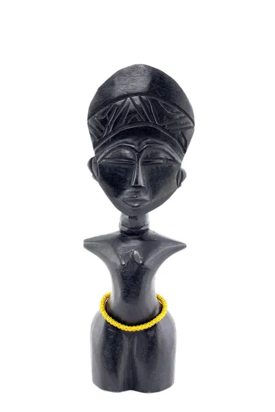Black Female African Statue Figurine with yellow belt — Stock Photo, Image