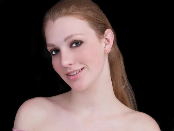 Joven mujer rubia fresa con retrato de sonrisa —  Fotos de Stock