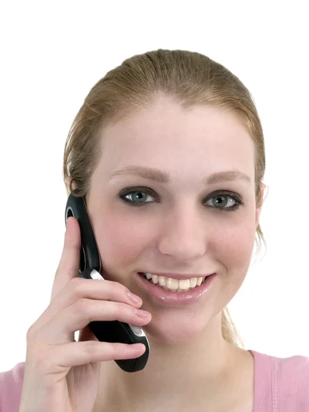 微笑的年轻女士的手机 — 图库照片