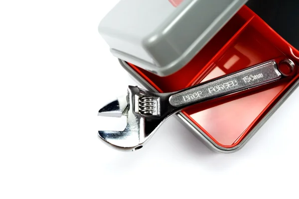 Tool box with adjustable wrench — Stock Photo, Image