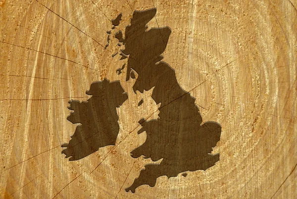 木材纹理的英国地图 — 图库照片
