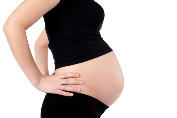 怀孕的女人双手叉腰 — 图库照片