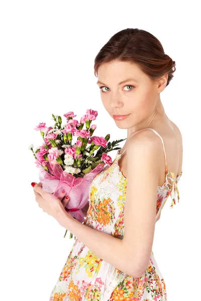 Beautiful Woman with Flowers — Stock Photo, Image