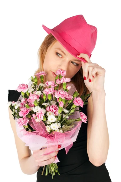 Pretty Woman Posing with Flowers — Stock Photo, Image