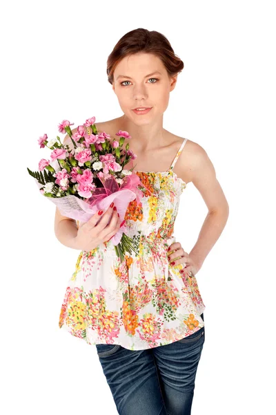 Beautiful Woman Posing with Flowers — Stock Photo, Image