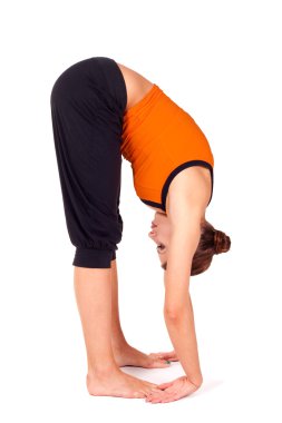 Woman Practicing Gorilla Pose Yoga Exercise clipart