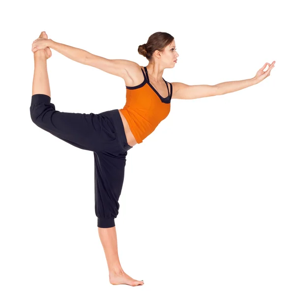 Femme Pratique Danseuse Pose Yoga Exercice — Photo