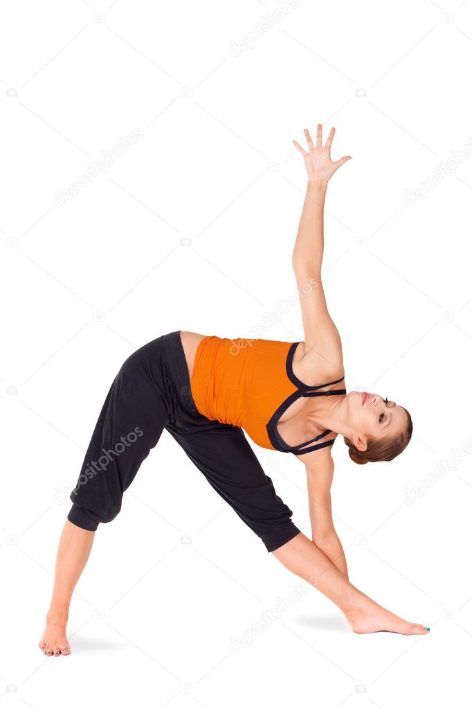 Girl is doing yoga, standing in a triangle pose. Vector illustration of  sports and healthy lifestyle. Ancient Indian practice of spiritual  development, health and harmony. 5909612 Vector Art at Vecteezy