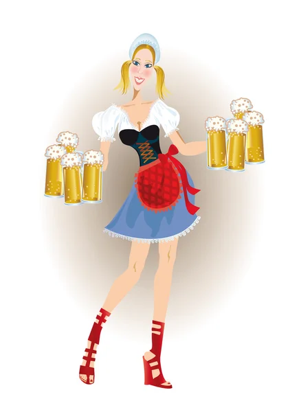 Bavarian woman with beer — Stock Vector