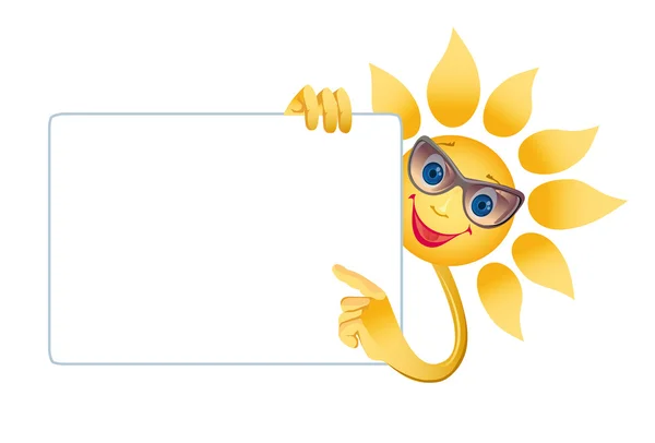 Gülümseyen güneş reklam tutar — Stok Vektör