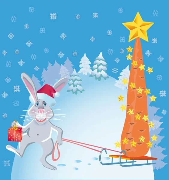 兔与圣诞老人帽子 — 图库矢量图片