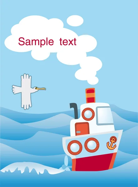Little toy-ship with a gull — Stock Vector