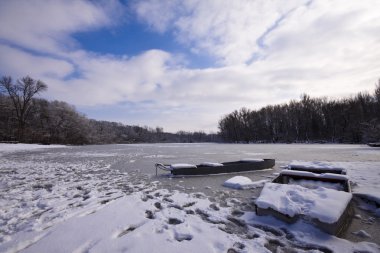 Winter lake landscape clipart