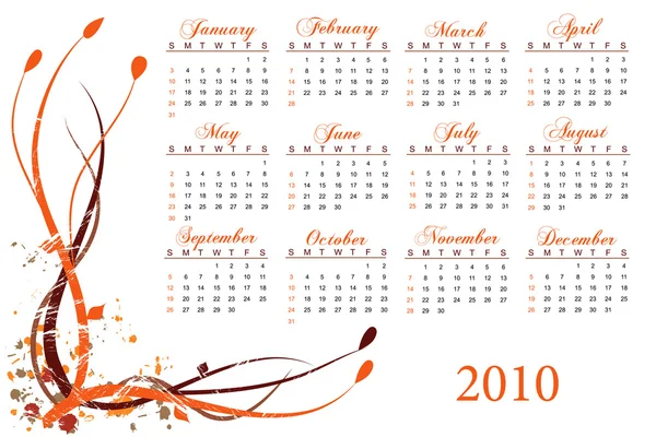 Calendario per il 2010 — Vettoriale Stock