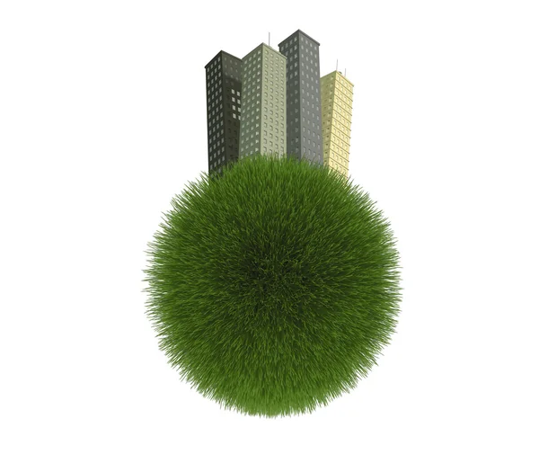 Buildings on Green Grass Planet — Stock Photo, Image