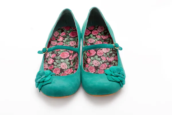 Bayan yeşil süet ayakkabı — Stok fotoğraf