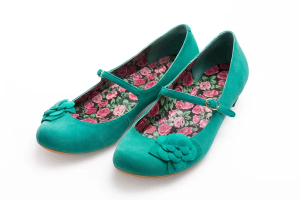 Senhoras sapatos de camurça verde — Fotografia de Stock