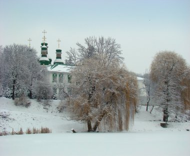 Monastery on the lake clipart