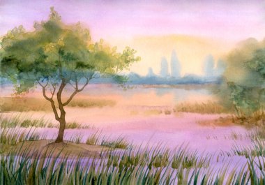 Purple mist over the lake clipart