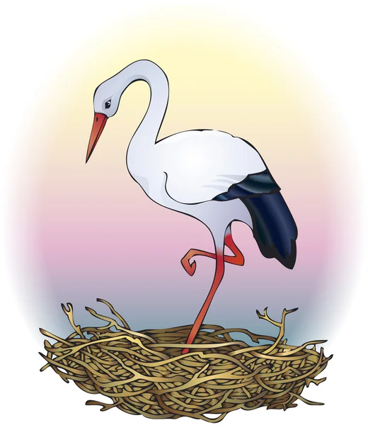 Storch im Nest — Stockvektor