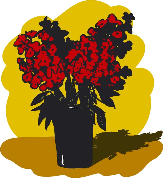 Flores rojas en un jarrón — Vector de stock