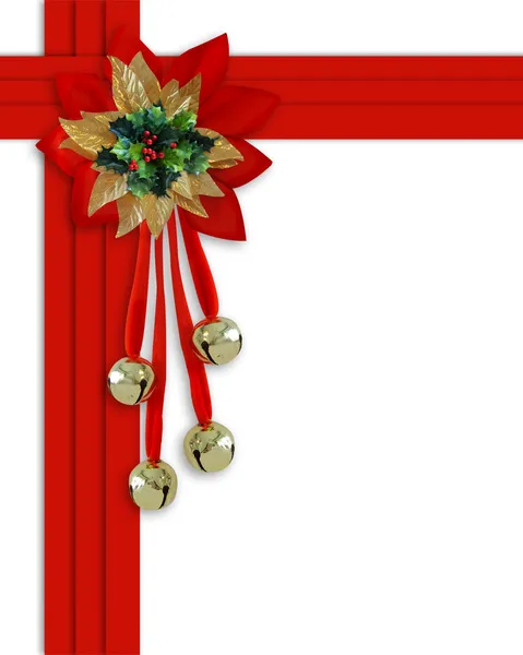 Karácsonyi határ harangok, holly és: ribbo — Stock Fotó