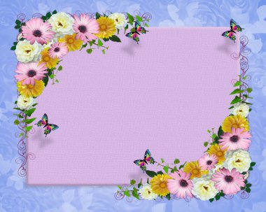 Spring flowers border butterflies clipart