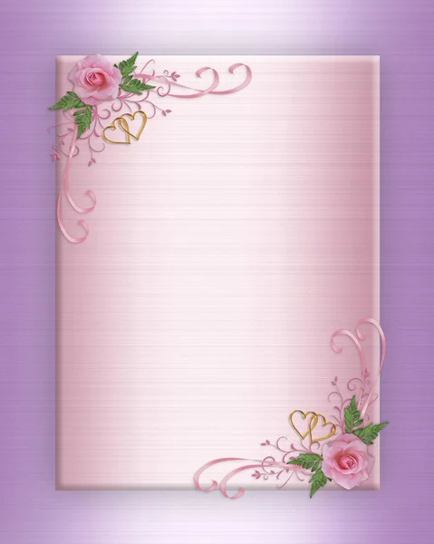 Wedding invitation pink roses on satin — Stock Photo, Image
