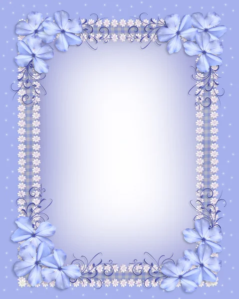 Blue flowers border gingham ribbons — Stock Photo, Image