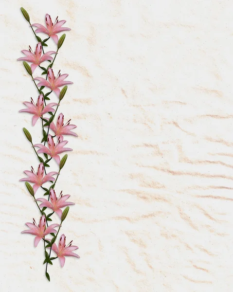 Asian lily flowers border on rice paper — Φωτογραφία Αρχείου