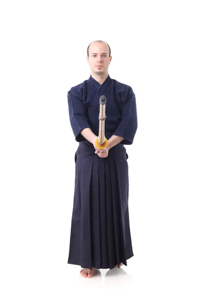 Kendo fighter med shinai — Stockfoto