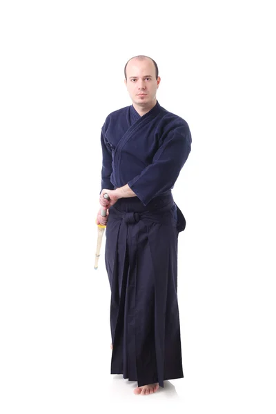 Kendo fighter med shinai — Stockfoto