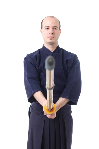 Kendo lutador com shinai — Fotografia de Stock