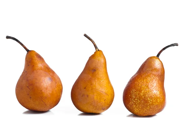 Tre pere su fondo bianco — Foto Stock