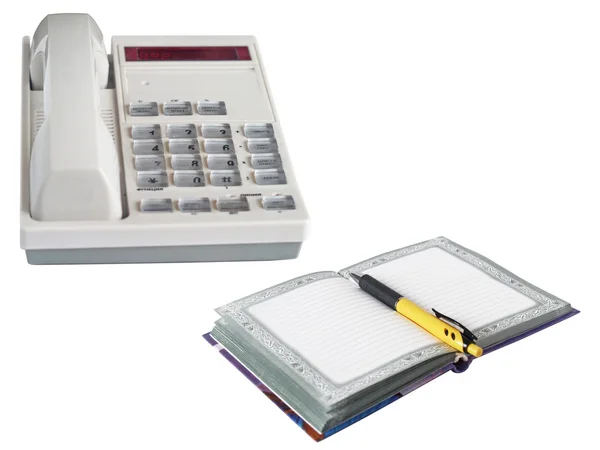 Telefone de escritório, organizador e uma caneta — Fotografia de Stock