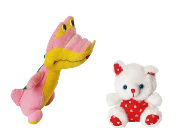 Toy een krokodil en een beer cub — Stockfoto