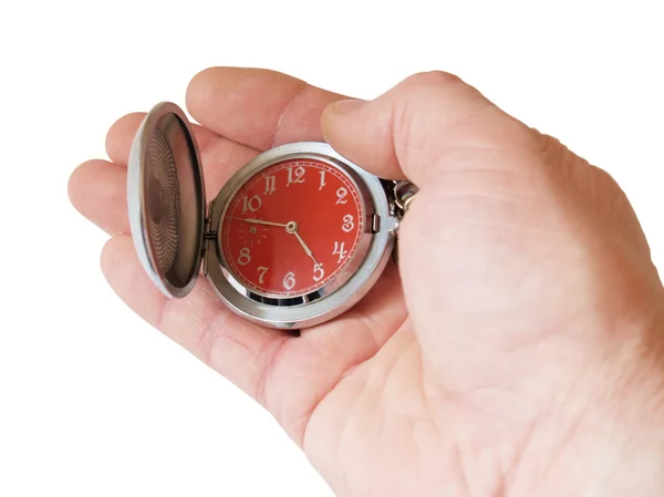Ancient pocket watch on a palm — Stock Photo, Image