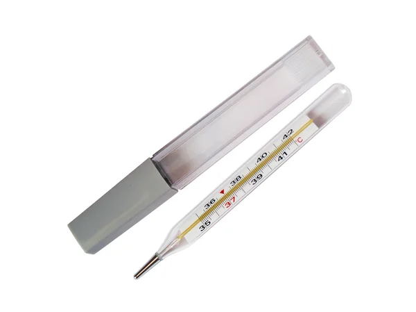 El termómetro de mercurio y un estuche — Foto de Stock