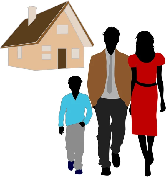 Οικογένεια και το σπίτι της — Διανυσματικό Αρχείο