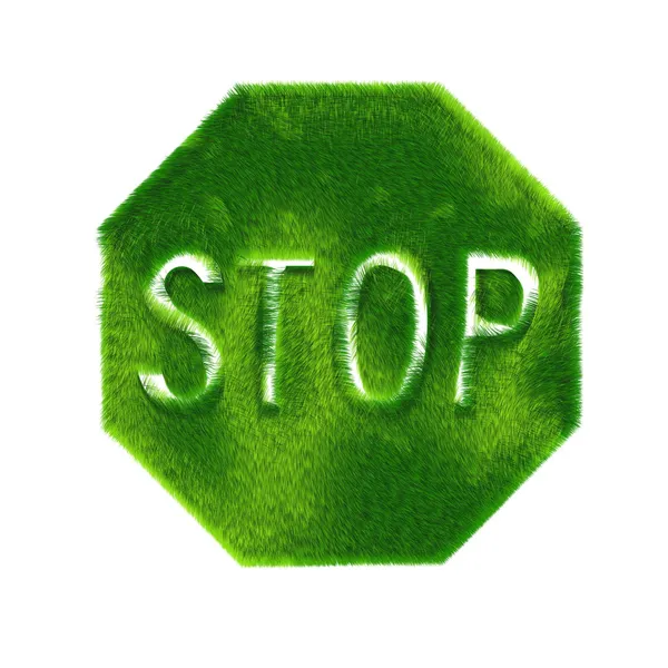 Stoppschild aus grünem Gras — Stockfoto