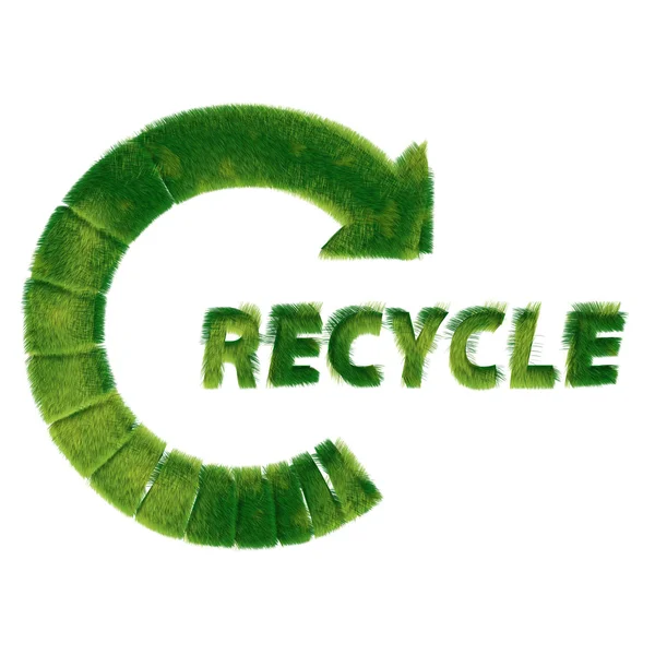 緑の芝生の作られたリサイクル マーク — ストック写真