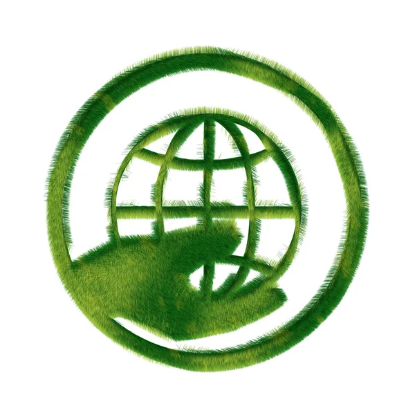 Grönt gräs hand innehav globe — Stockfoto