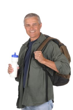 Middle aged man ready for a hike clipart