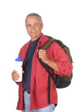 Middle aged man ready for a hike clipart