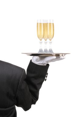 Butler with Wine Glasses on Tray clipart