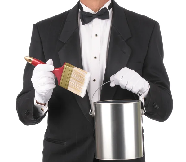 Butler with Paint Can and Brush — Stock Photo, Image