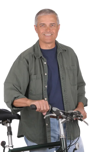 Orta yaşlı adam bisiklet ile — Stok fotoğraf