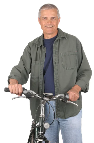 Homem de meia idade com bicicleta — Fotografia de Stock