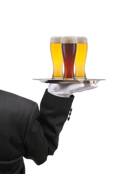 Butler with Wine Glasses on Tray — Stock Photo, Image